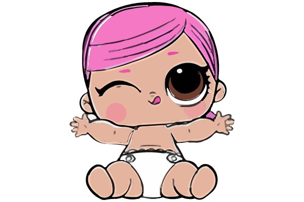 Winking Cartoon Character with Pink Hair