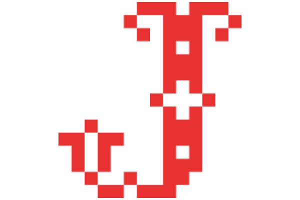 Vintage Pixel Art: A Red Letter 'T' and a Partial 'R' on a White Background