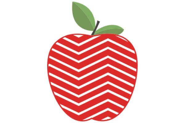 Vibrant Red Apple with a Green Leaf, Illustrated in a Stylized Manner with a Red and White Striped Background.