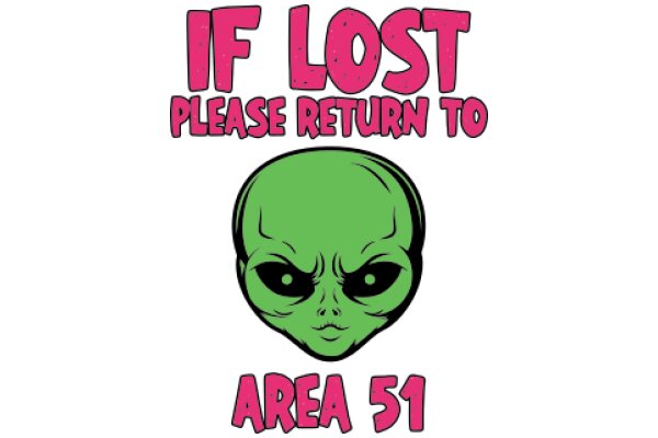 A Pink and White Sign with a Green Alien and the Words 'If Lost Please Return to Area 51'