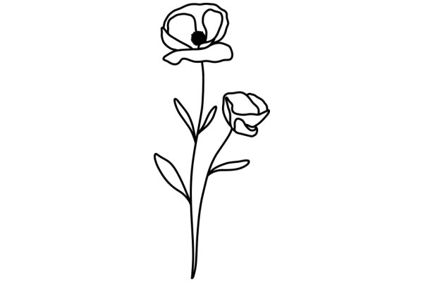 Simplicity in Nature: A Line Drawing of a Flower and Its Bud
