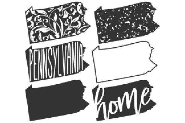 A Stylish Display of State Names and the Word 'Home' in a Monochrome Design