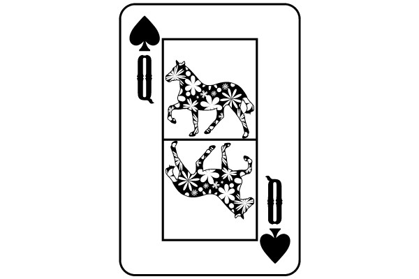 Queen of Spades with Horse and Floral Patterns