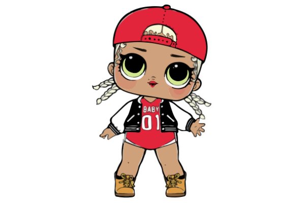 Stylish Cartoon Character: A Fashionable Female with a Red Hat and a Black Jacket