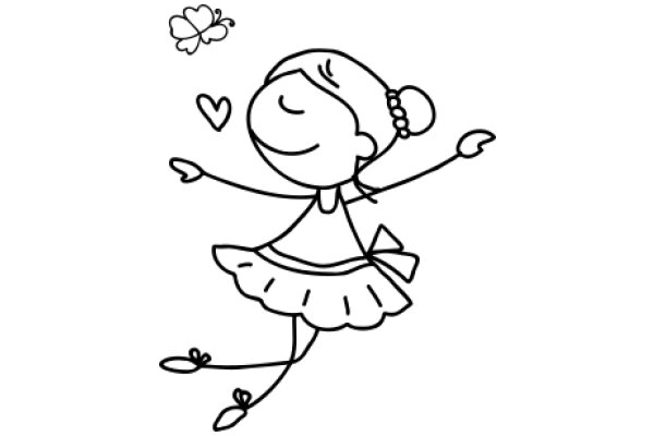 A Whimsical Illustration of a Girl in a Ruffled Dress, Holding a Heart and a Flower, with a Smile on Her Face.
