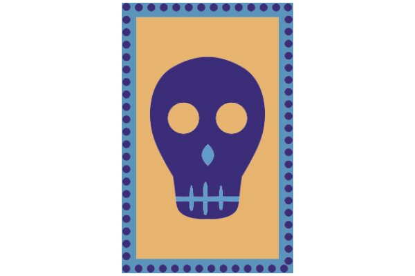 Stylized Skull with Blue and Purple Accents in a Square Frame