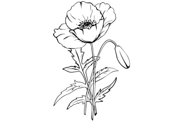 A Delicate Line Drawing of a Flower with a Stem and Leaves