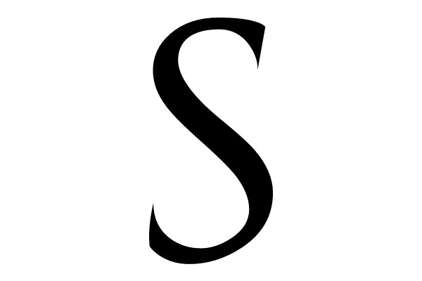 A bold, capitalized letter 'S' on a white background.