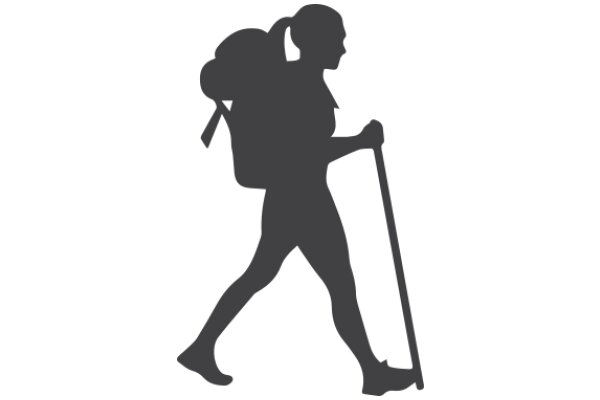 Silhouette of a Hiker with a Backpack and Cane