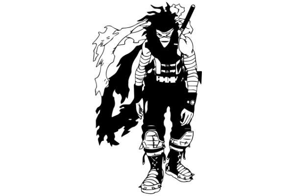 A Silhouette of a Mysterious Figure with a Mask and a Sword, Standing in a Dark Background