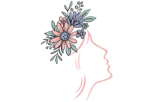 Floral Silhouette: A Delightful Artwork of a Smiling Face Surrounded by a Bouquet of Flowers