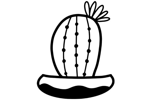 Simplistic Line Drawing of a Cactus with a Flower on Top
