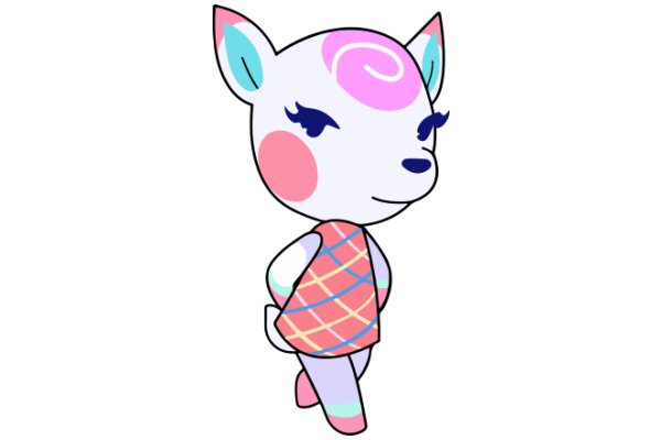 Stylish Cartoon Character: A Pink and Purple Unicorn-Inspired Creature with a Chic Outfit and Fluttering Eyelashes