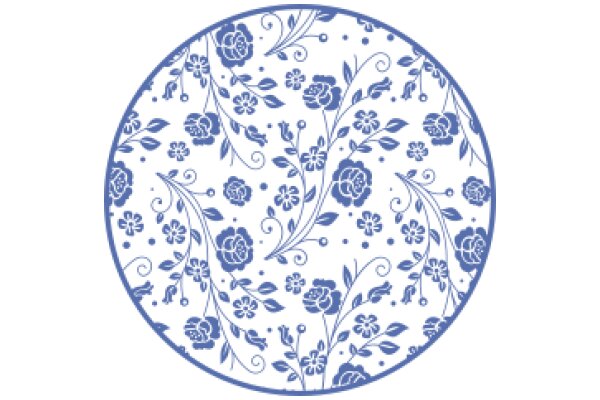 Aesthetic Blue Floral Pattern on a Round Shape