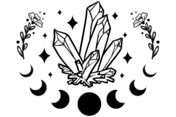 Crystalline Harmony: AFlower Surrounded by Geometric Patterns and Crystals