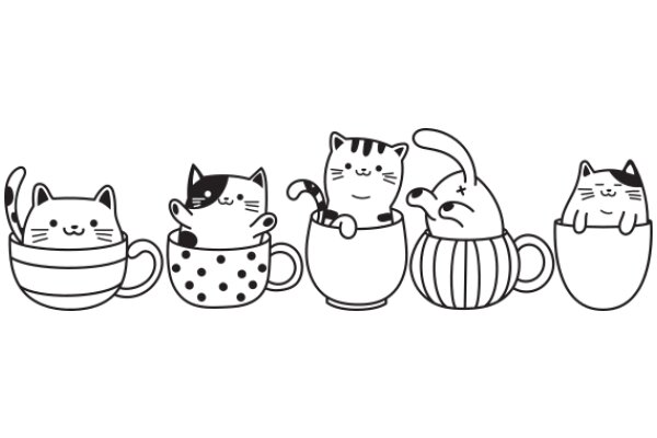 A Whimsical Collection of Cute Cartoon Animals in Coffee Cups