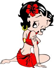 An Animated Character in a Red Swimsuit, Sitting on the Floor with a Flower in Her Hair