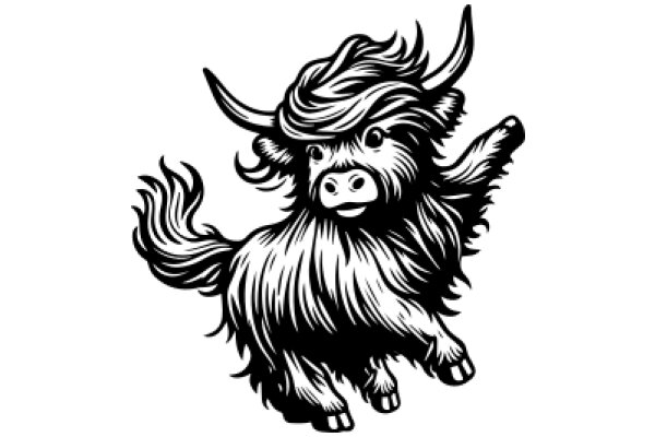 Stylized Illustration of a Highland Cow with Horns and a Hat