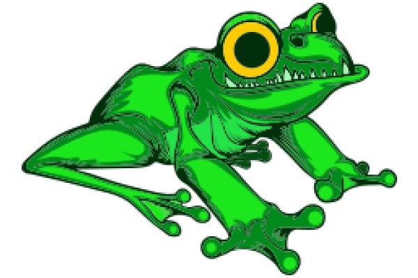 Vivid Illustration of a Green Frog with a Yellow Eye