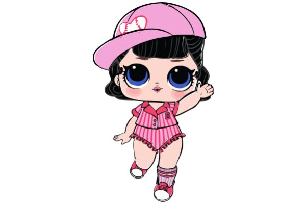 Adorable Cartoon Character: A Pink-Hatted Girl with Blue Eyes and a Pink Shirt