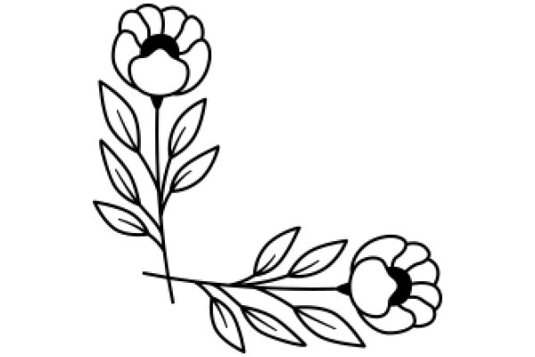 Simplistic Line Drawing of Flower and Leaves