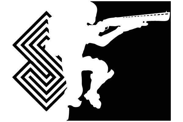 An abstract black and white pattern with a striped background.