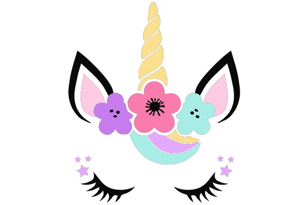 Magical Unicorn with Flowers and Stars