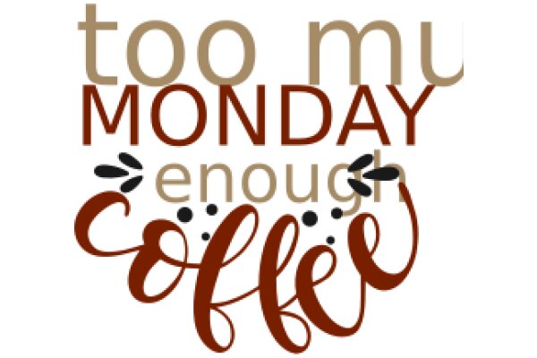 A Graphic Design of a Coffee Cup with the Phrase 'Too Much Monday' in a Stylized Font