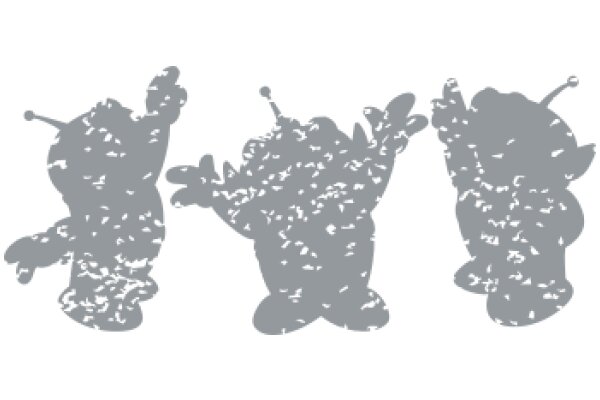 A Trio of Gray Aliens, Each with a Unique Expression, in a White Space