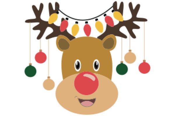 A Festive Reindeer Decoration with Christmas Balls and a String of Lights