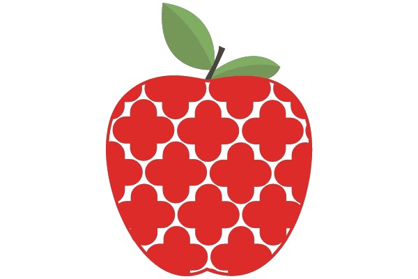Vibrant Red Apple with a Green Leaf, adorned with a Pattern of Red Leaves