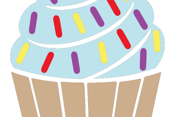 Colorful Cupcake with a Purple Swirl and Red and Yellow Candies