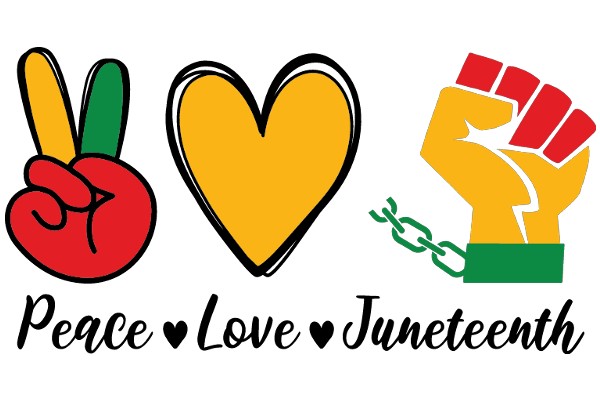 A Graphic Design of a Peace Sign, a Heart, and a Fist, Symbolizing Love and Peace for June 19th