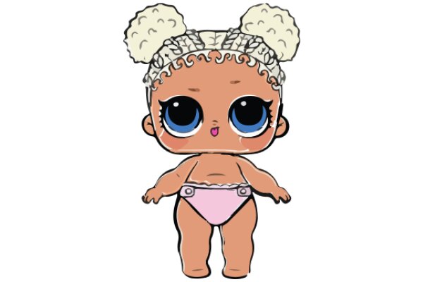 An Adorable Cartoon Character with Blonde Hair and Pink Swimwear, Standing on a White Background.