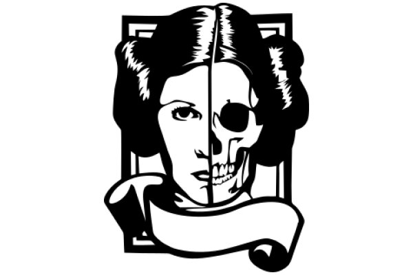 A Classic Illustration of Princess Leia and a Skull, with a Scroll and a Cup