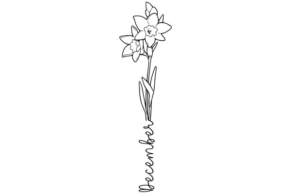 A Line Drawing of a Flower with the Word 'December' Wrapped Around Its Stem