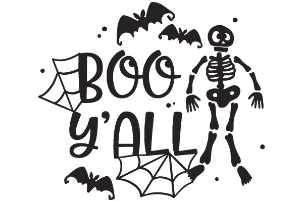 Halloween-themed Graphic with Skeleton and Bats