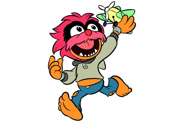 Enthusiastic Aviator: The Joyful Flight of a Cartoon Character