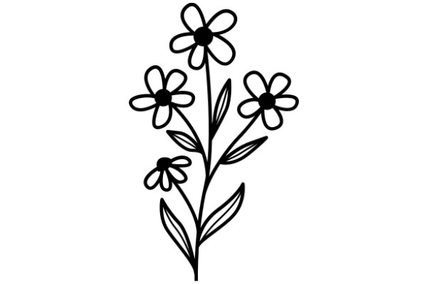 Floral Design: A Simple, Elegant Drawing of a Flower Stem with Three Flowers