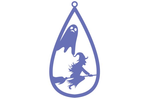 A Whimsical Scene of a Ghostly Figure and a Witch on a Purple Umbrella