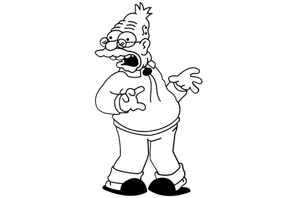 An animated elderly male character in a distressed pose.