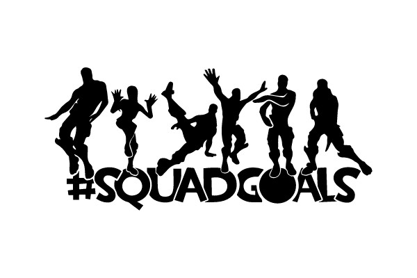 Silhouette of a Group of People Celebrating with the Hashtag #SQUADGOALS