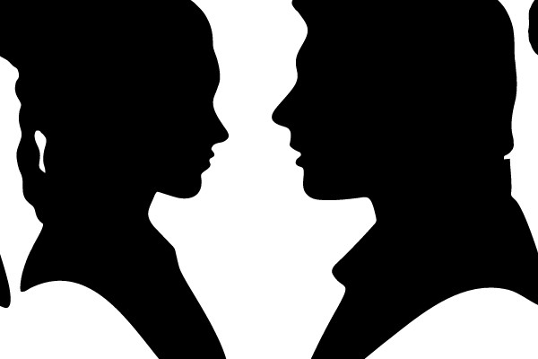 Silhouette of Two Figures in Profile