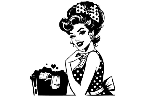 Stylish Vintage Illustration of a Woman with a Polka Dot Bow in Her Hair