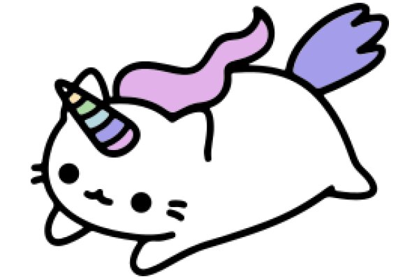 Adorable Cartoon Unicorn with a Purple Mane and Tail, Resting on a White Background