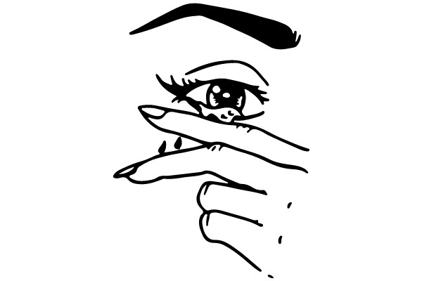 A Silhouette of a Hand and an Eye, with a Nose and a Mouth, against a White Background.