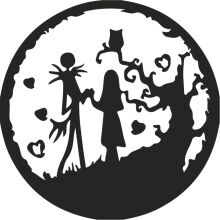 A Silhouette of a Couple in a Heart-Shaped Frame, with a Tree and a Moon in the Background