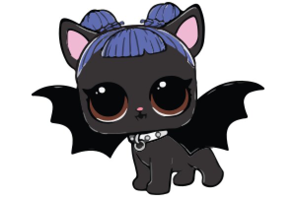 Adorable Pixel Art of a Cat with Blue Hair and Pink Ears