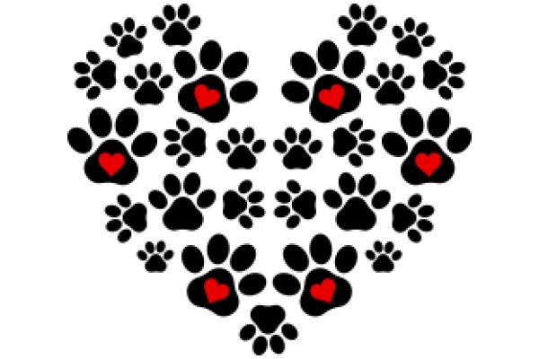 Paw Prints with Red Hearts