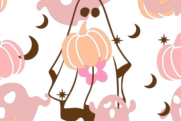 A Spooky Halloween Scene with a Ghost and Pumpkins